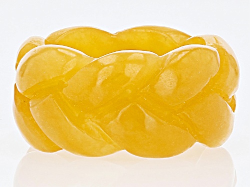 Yellow Carved Jade Band Ring - Size 6