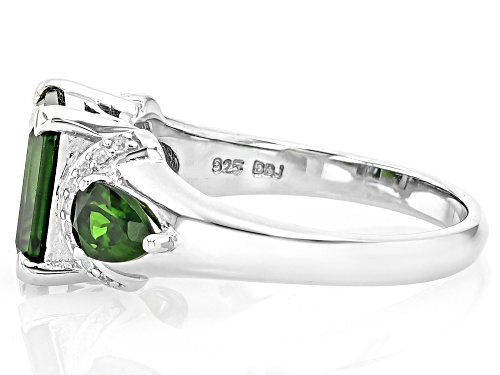 Green Chrome Diopside and White Zircon Rhodium Over Sterling Silver 3-Stone Ring 2.91CTW - Size 9