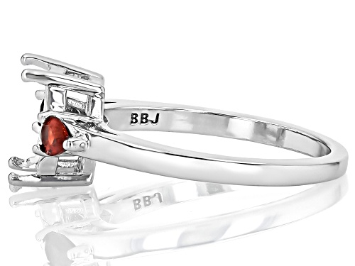 Semi-Mount 9x7mm Emerald Cut Rhodium Plated Sterling Silver Ring with Red Garnet Accent 0.32Ctw - Size 9