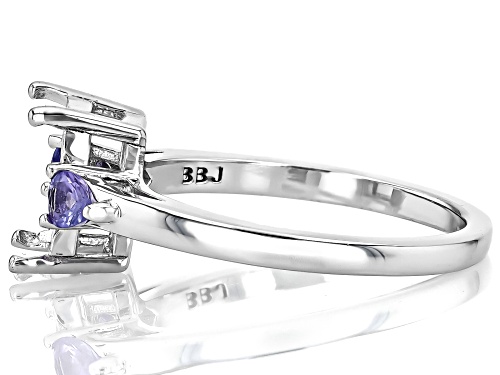 Semi-Mount 9x7mm Emerald Cut Rhodium Plated Sterling Silver Ring with Tanzanite Accent 0.26Ctw - Size 8