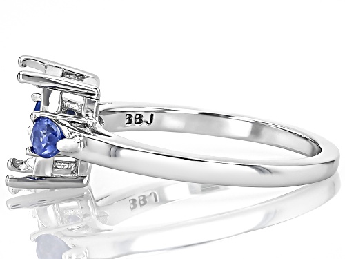 Semi-Mount 9x7mm Emerald Cut Rhodium Plated Sterling Silver Ring with Kyanite Accent 0.32Ctw - Size 9