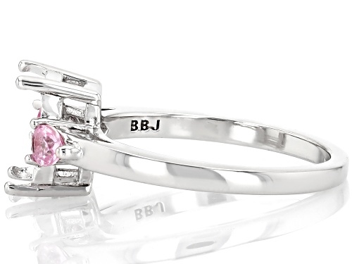 Semi-Mount 9x7mm Emerald Cut Rhodium Plated Sterling Silver Ring with Pink Spinel Accent 0.21Ctw - Size 6