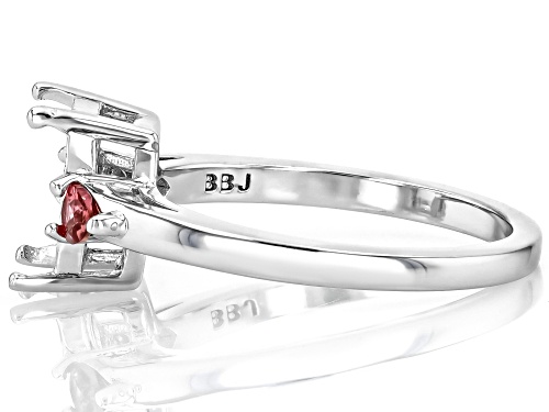 Semi-Mount 9x7 Emerald Cut Rhodium Plated Sterling Silver Ring with Pink Tourmaline Accent 0.20Ctw - Size 7