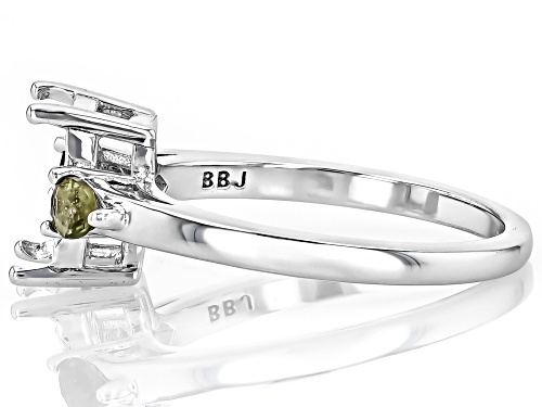 Semi-Mount 9x7mm Emerald Cut Rhodium Plated Sterling Silver Ring with Moldavite Accent 0.32Ctw - Size 8