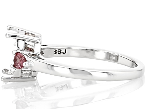 Semi-Mount 9x7mm Emerald Cut Rhodium Plated Sterling Silver Ring with Garnet Accent 0.27Ctw - Size 6