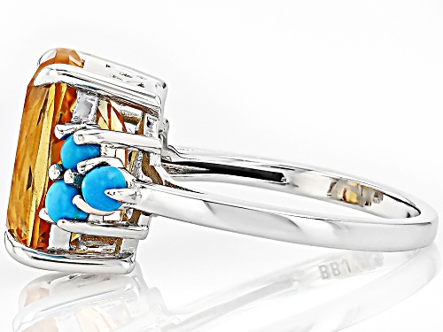 Yellow Citrine 14x10mm and Sleeping Beauty Turquoise Rhodium Over Sterling Silver Ring 5.20ctw - Size 7.5