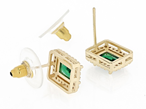 Green Glass & Cubic Zirconia Copper Earrings Gold Tone Plated
