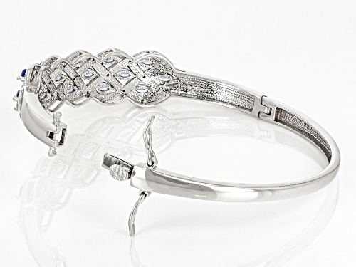 1.79ctw Marquise Tanzanite With .08ctw White Diamond Accent Sterling Silver Hinged Bangle Bracelet - Size 7.25