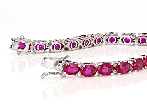 Lab Created Ruby Oval 7x5mm Rhodium Over Sterling Silver Tennis Bracelet 7.25