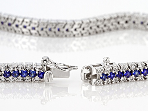 Lab Created Blue Sapphire & Lab Created White Sapphire Rhodium Over Sterling Silver Bracelet 6.09ctw - Size 7.25