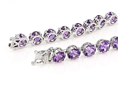 African Amethyst Round 7mm Rhodium Over Sterling Silver Bracelet 7.25'' 21.95Ctw - Size 7.25