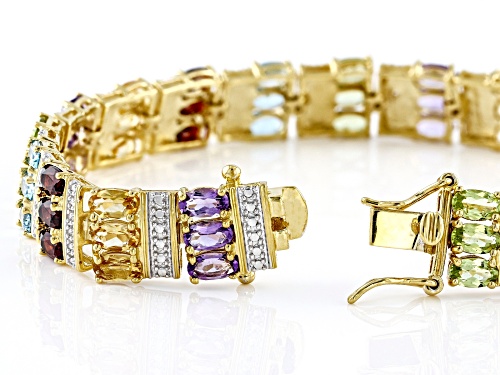 14.95ctw Oval Multi Gem With Diamond Accent 18k Yellow Gold Over Silver Two-Tone Bracelet - Size 7.25