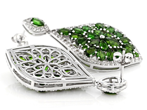 Chrome Diopside with white zircon rhodium over sterling silver earrings 12.08CTW