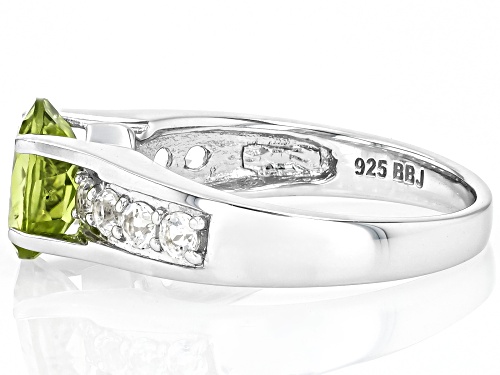 Green Peridot and White Topaz Rhodium Over Sterling Silver Ring 2.36CTW - Size 7