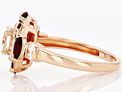 Moissanite Cushion 5.5mm and Red Garnet 18K Rose Gold Over Sterling Silver Ring 1.80ctw - Size 8
