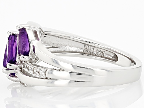 African Amethyst & White Zircon Rhodium Over Sterling Silver Ring - Size 9