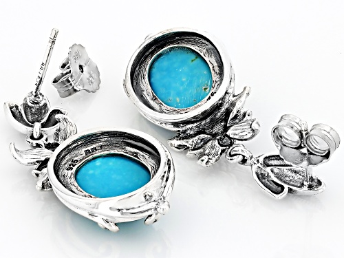 Blue Turquoise Sterling Silver Earrings 9.42Ctw