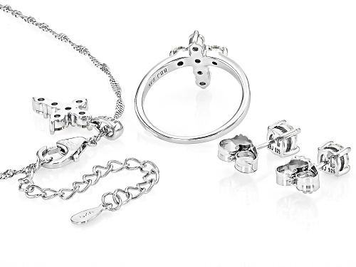 White Moissanite Rhodium Over Sterling Silver Ring, Earrings and Pendant with Chain Set