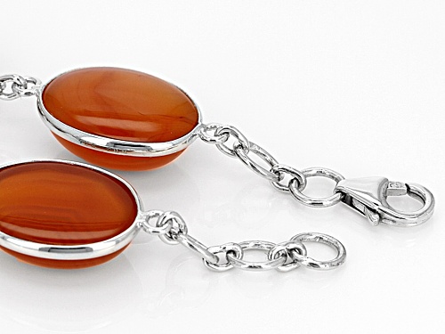 16x12mm Oval Cabochon Orange Carnelian Sterling Silver Bracelet - Size 7.25