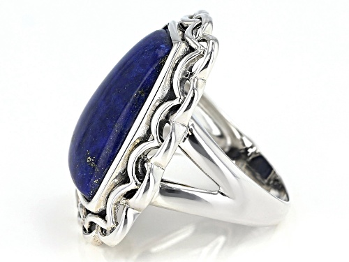 20x15MM FREE FORM LAPIS RHODIUM OVER STERLING SILVER RING - Size 8