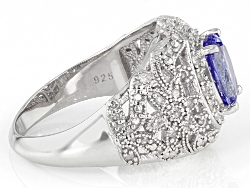 0.96ctw Tanzanite And 0.31ctw White Diamond Rhodium Over Sterling Silver Ring - Size 9