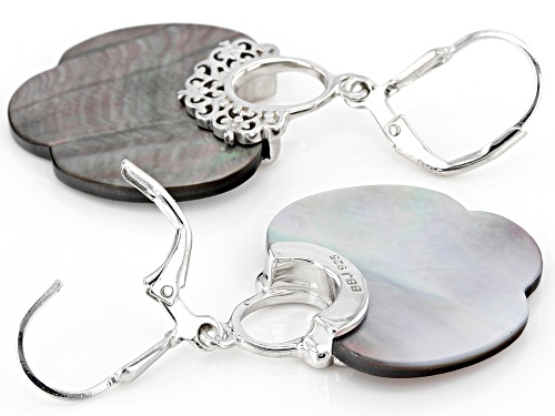 Pacific Style™, Black Mother-Of-Pearl Rhodium Over Silver Scalloped Dangle Earrings