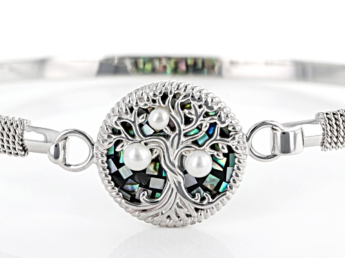 Pacific Style™ Abalone With Cultured Freshwater Pearl Tree of Life Rhodium Over Silver Bracelet - Size 7