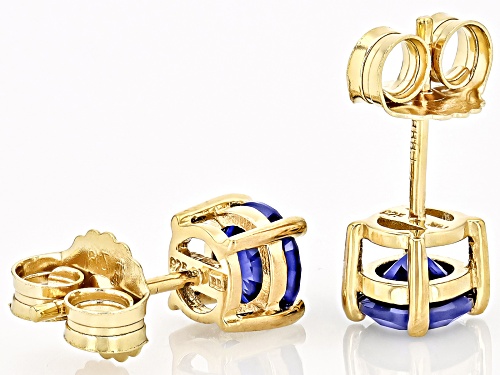 Lab Created Blue Sapphire 18K Yellow Gold Over Sterling Silver Stud Earrings 1.82Ctw