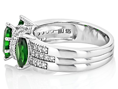 Chrome Diopside Marquise 8x4mm with White Zircon Rhodium Over Sterling Silver Ring 1.67ctw - Size 9