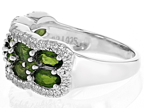 Chrome Diopside Oval 5x3mm and White Zircon Rhodium Over Sterling Silver Ring 2.76ctw - Size 9