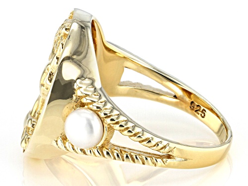 Australian Style™ Coin Replica With Cultured Freshwater Pearl 18k Yellow Gold Over Silver Ring - Size 11