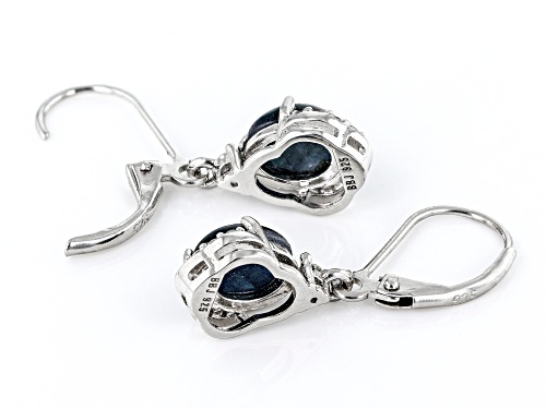3.40ct Oval Star Blue Sapphire With 0.29ctw White Zircon Rhodium Over Silver Dangle Earrings