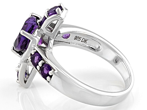 1.39ct Heart Shaped With 0.71ctw Round African Amethyst Rhodium Over Sterling Silver Cross Ring - Size 7