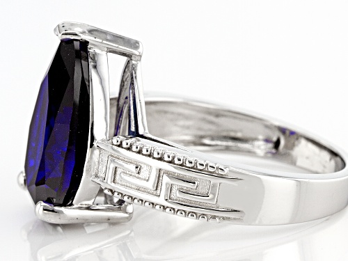 5.53ct Pear Shaped Lab Created Blue Sapphire Rhodium Over Sterling Silver Solitaire Ring - Size 8