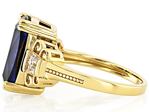 7.06ct Lab Created Blue Sapphire With 0.68ctw Lab White Sapphire 18K Yellow Gold Over Silver Ring - Size 10