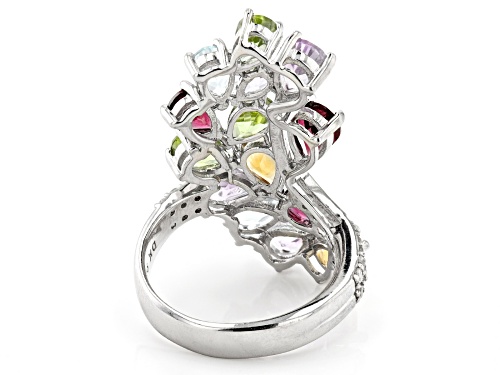 5.49ctw Pear shape Multi-Gem With 0.42ctw Round White Zircon Rhodium Over Sterling Silver Ring - Size 9