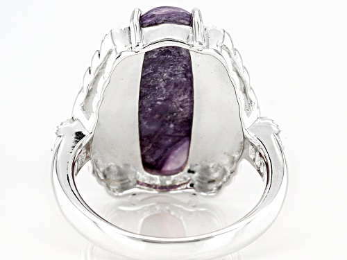 20x9mm Cushion Charoite With Round Marcasite Sterling Silver Ring - Size 7