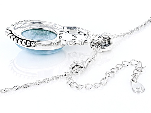 18x12mm Oval Cabochon Larimar Rhodium Over Sterling Silver Pendant With Chain