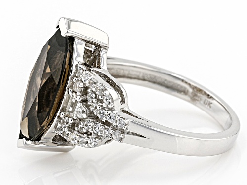 3.45ct Smoky Quartz With 0.51ctw White Zircon Rhodium Over Sterling Silver Ring - Size 6