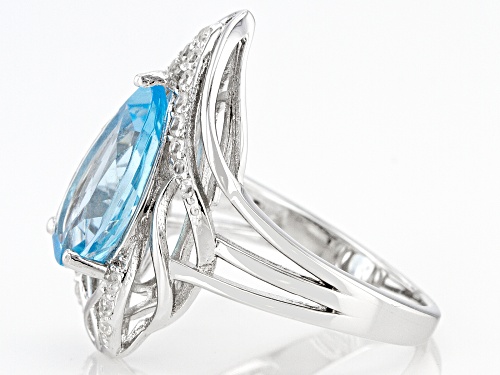 3.60ct Pear Glacier Topaz™ And 0.07ctw White Zircon Rhodium Over Sterling Silver Ring - Size 8