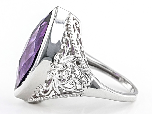 7.20ct Marquise African Amethyst Rhodium Over Sterling Silver Ring - Size 9