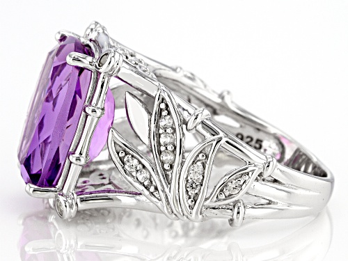 5.50ct Lavender Amethyst With 0.29ctw White Zircon Rhodium Over Sterling Silver Ring - Size 10