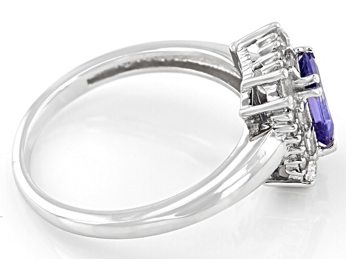 0.78ct Tanzanite With 0.42ctw White Topaz Rhodium Over Sterling Silver Ring - Size 8