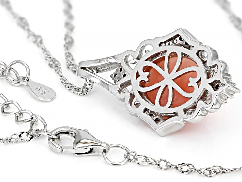 12x10mm Oval Cabochon Pink Opal With 0.15ctw White Zircon Rhodium Over Silver Pendant Chain