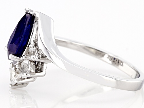 1.36ct Pear Diffused Sapphire With 0.47ctw  White Topaz Rhodium Over Sterling Silver Ring - Size 10