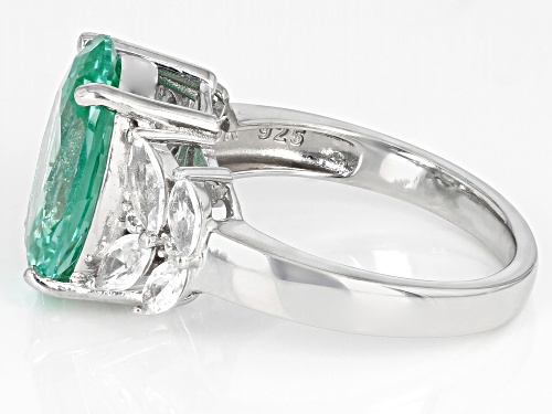 5.03ct Lab Created Green Spinel And 0.88ctw Lab White Sapphire Rhodium Over Sterling Silver Ring - Size 8