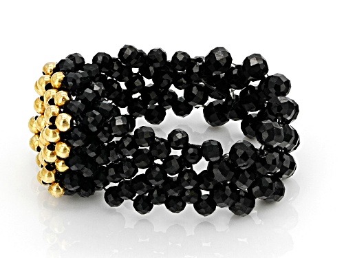 2.2-2.5mm Rondelle Black Spinel 18K Yellow Gold Over Sterling Silver Strechable Beaded Ring