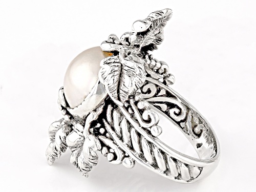 Artisan Collection of Bali™ 11.5-12.5mm White Cultured Mabe Pearl Sterling Silver Leaf Ring - Size 12
