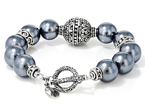 Artisan Collection of Bali™ 12mm Gray Shell Pearl Sterling Silver Station Bracelet - Size 7.75
