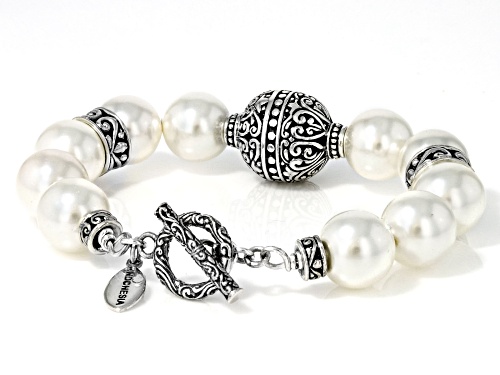 Artisan Collection of Bali™ 12mm White Shell Pearl Sterling Silver Station Bracelet - Size 7.75